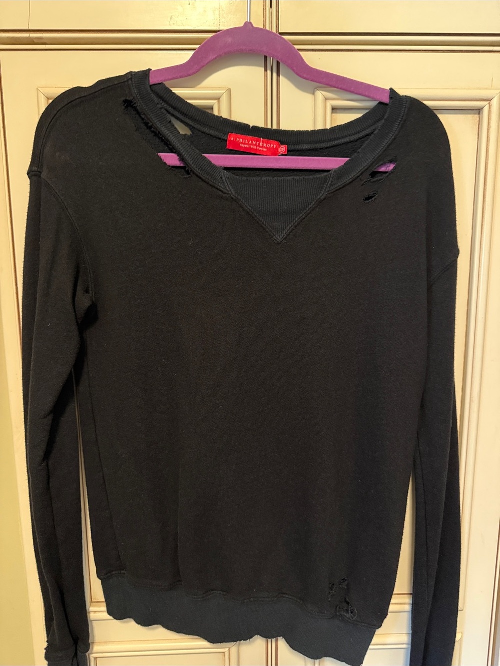 Philanthropy Black Distressed Long-Sleeve Sweatshirt